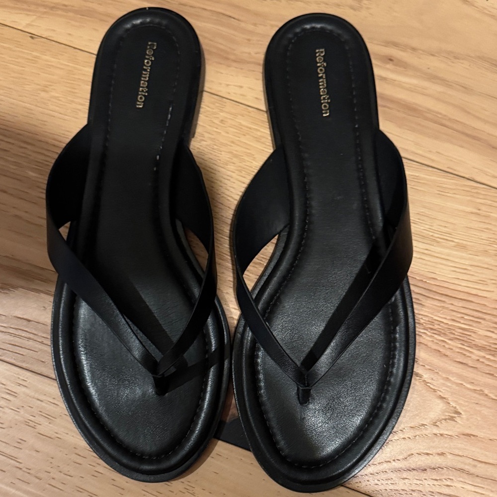 Reformation Black Leather Crossover Strap Sandals